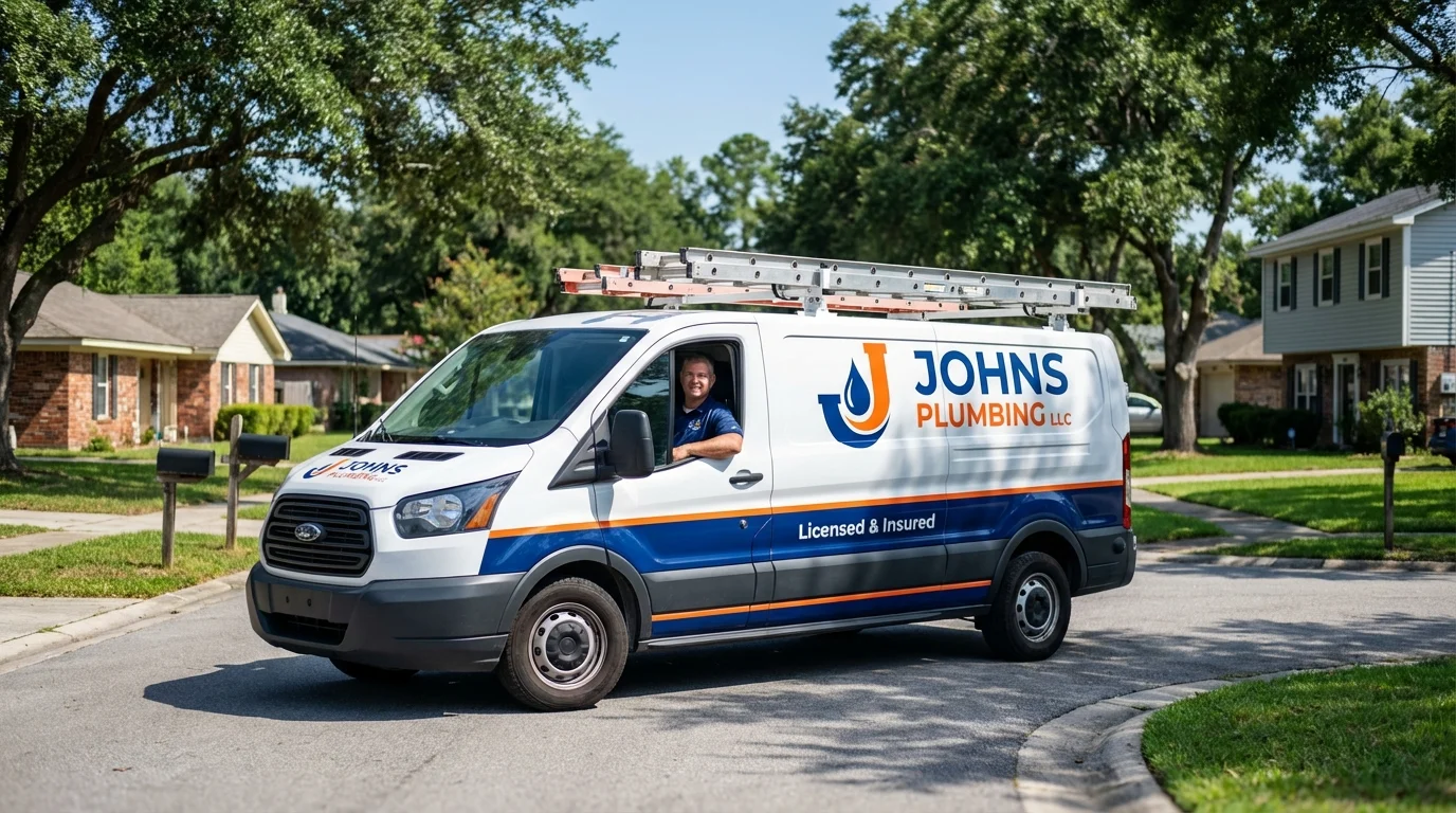Johns Plumbing LLC service van in Saint Paul, IN