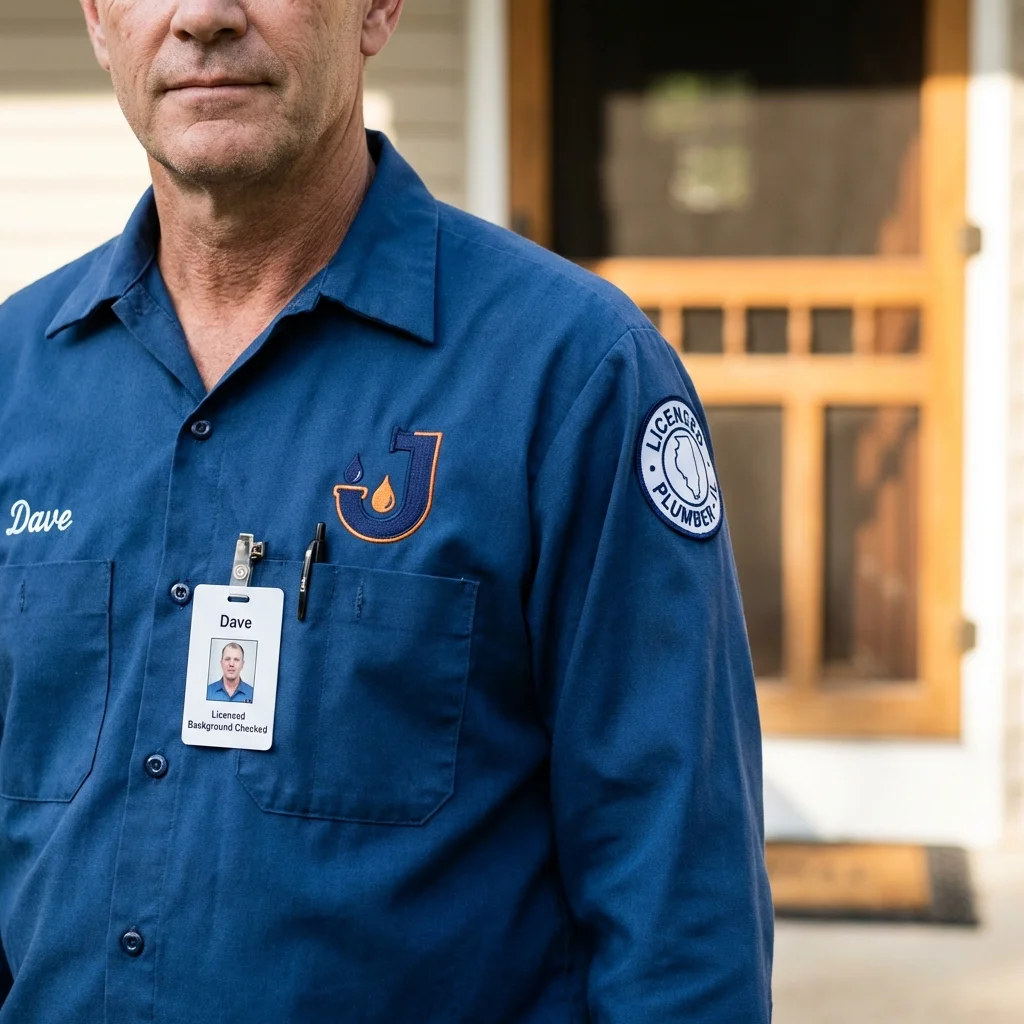 Licensed plumber showing ID badge in Saint Paul, IN