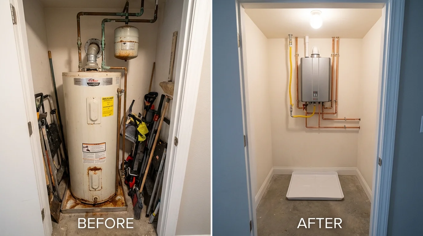 Tank water heater versus wall-mounted tankless unit comparison for Saint Paul, IN homeowners